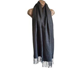 Soft Gray Cashmere & Acrylic Blend Scarf With Fringe Edges Unisex